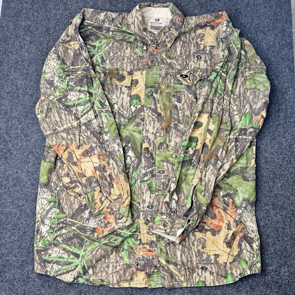 Mossy Oak Shirt Mens XL Vented Obsession Camo Button Down Long Sleeve Hunting